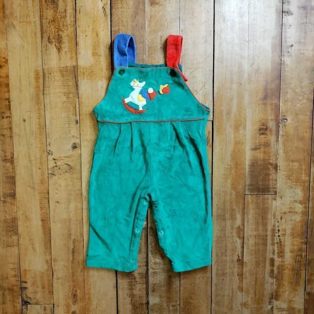 Vintage Thomas 12 mos overalls unisex Christmas rocking horse green red
